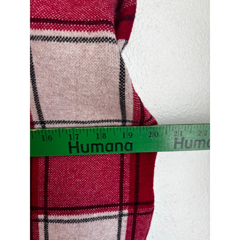 Tahari Womens Red Plaid Mock Neck Sweater Long Sleeve Boxy Knit Top Medium - Picture 6 of 7